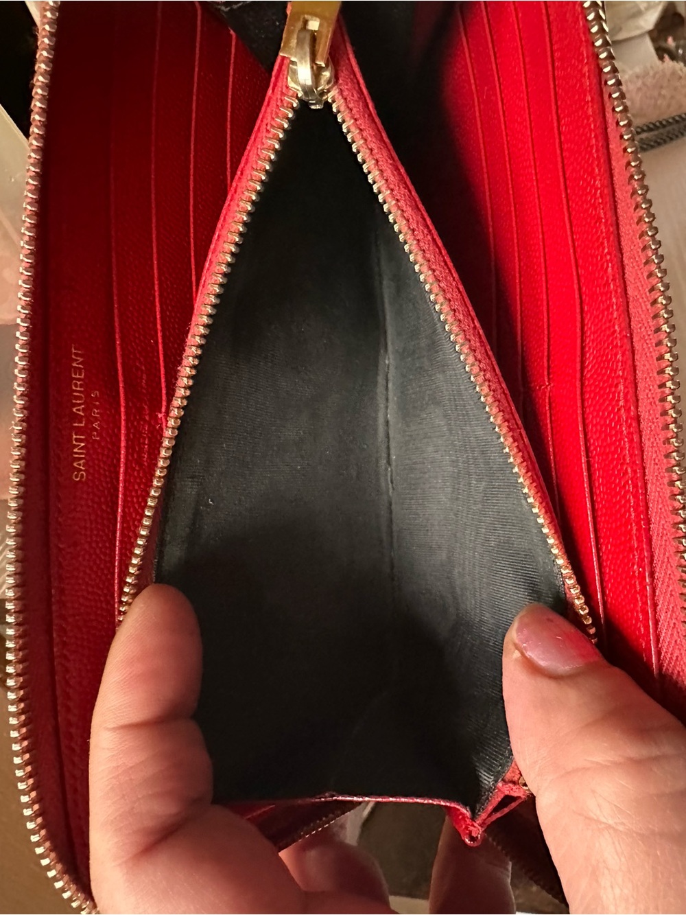 Saint Laurent Quilted Red Leather Continental Wallet with Gold YSL - Picture 6 of 12